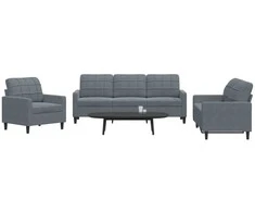 Sofa Sofos komplektas su pagalvėlėmis, 3 dalių, pilkas, aksomas