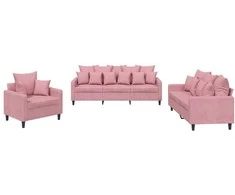 Sofa Sofos komplektas su pagalvėlėmis, 3 dalių, rožinis, aksomas