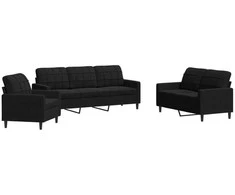 Sofa Sofos komplektas su pagalvėlėmis, 3 dalių, juodas, aksomas