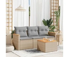 Sofa Sofos komplektas su pagalvėlėmis, 4 dalių, smėlio, poliratanas