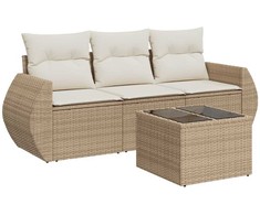 Sofa Sofos komplektas su pagalvėlėmis, 4 dalių, smėlio, poliratanas