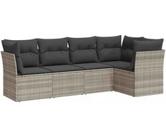 Sofa Sofos komplektas su pagalvėlėmis, 5 dalių, pilkas, poliratanas