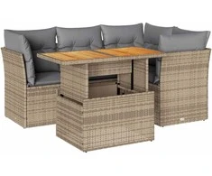 Sofa Sofos komplektas su pagalvėlėmis, 5 dalių, smėlio, poliratanas