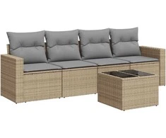 Sofa Sofos komplektas su pagalvėlėmis, 5 dalių, smėlio, poliratanas