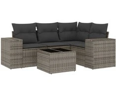 Sofa Sofos komplektas su pagalvėlėmis, 5 dalių, pilkas, poliratanas