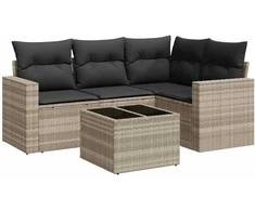 Sofa Sofos komplektas su pagalvėlėmis, 5 dalių, pilkas, poliratanas