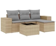 Sofa Sofos komplektas su pagalvėlėmis, 5 dalių, smėlio, poliratanas