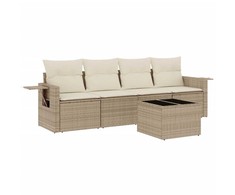 Sofa Sofos komplektas su pagalvėlėmis, 5 dalių, smėlio, poliratanas