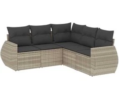 Sofa Sofos komplektas su pagalvėlėmis, 5 dalių, pilkas, poliratanas