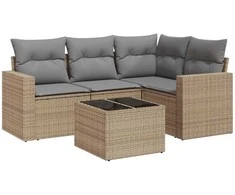 Sofa Sofos komplektas su pagalvėlėmis, 5 dalių, smėlio, poliratanas