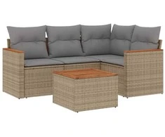 Sofa Sofos komplektas su pagalvėlėmis, 5 dalių, smėlio, poliratanas