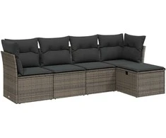 Sofa Sofos komplektas su pagalvėlėmis, 5 dalių, pilkas, poliratanas