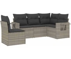 Sofa Sofos komplektas su pagalvėlėmis, 5 dalių, pilkas, poliratanas