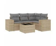 Sofa Sofos komplektas su pagalvėlėmis, 5 dalių, smėlio, poliratanas