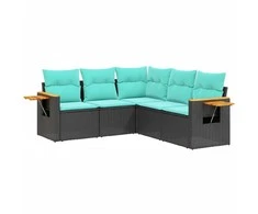 Sofa Sofos komplektas su pagalvėlėmis, 5 dalių, juodas, poliratanas