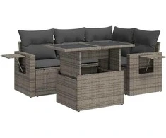 Lauko baldų komplektas Sofos komplektas su pagalvėlėmis, 5 dalių, pilkas, poliratanas