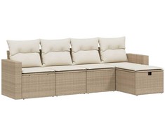 Sofa Sofos komplektas su pagalvėlėmis, 5 dalių, smėlio, poliratanas
