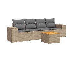 Sofa Sofos komplektas su pagalvėlėmis, 5 dalių, smėlio, poliratanas