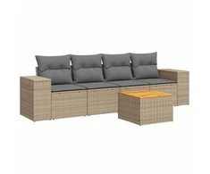 Sofa Sofos komplektas su pagalvėlėmis, 5 dalių, smėlio, poliratanas