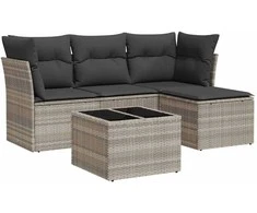 Sofa Sofos komplektas su pagalvėlėmis, 5 dalių, pilkas, poliratanas