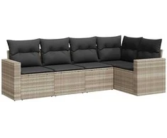 Sofa Sofos komplektas su pagalvėlėmis, 5 dalių, pilkas, poliratanas