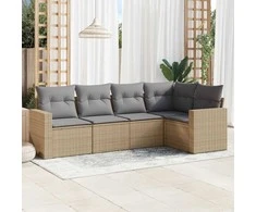 Sofa Sofos komplektas su pagalvėlėmis, 5 dalių, smėlio, poliratanas