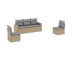 Sofa Sofos komplektas su pagalvėlėmis, 5 dalių, smėlio, poliratanas