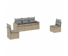 Sofa Sofos komplektas su pagalvėlėmis, 5 dalių, smėlio, poliratanas