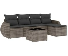 Sofa Sofos komplektas su pagalvėlėmis, 6 dalių, pilkas, poliratanas