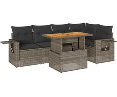 Sofa Sofos komplektas su pagalvėlėmis, 6 dalių, pilkas, poliratanas