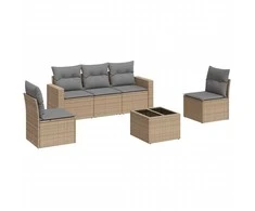 Sofa Sofos komplektas su pagalvėlėmis, 6 dalių, smėlio, poliratanas