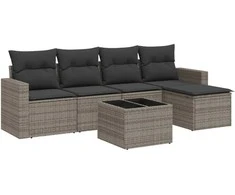 Sofa Sofos komplektas su pagalvėlėmis, 6 dalių, pilkas, poliratanas