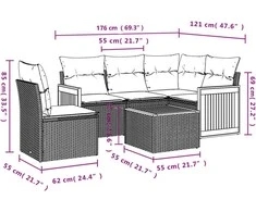 Sofa Sofos komplektas su pagalvėlėmis, 6 dalių, smėlio, poliratanas