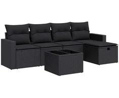 Sofa Sofos komplektas su pagalvėlėmis, 6 dalių, juodas, poliratanas