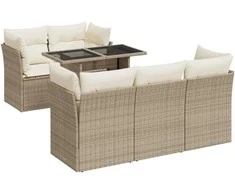 Sofa Sofos komplektas su pagalvėlėmis, 6 dalių, smėlio, poliratanas