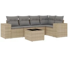 Sofa Sofos komplektas su pagalvėlėmis, 6 dalių, smėlio, poliratanas