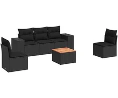 Sofa Sofos komplektas su pagalvėlėmis, 6 dalių, juodas, poliratanas