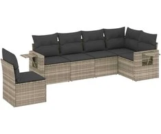 Sofa Sofos komplektas su pagalvėlėmis, 6 dalių, pilkas, poliratanas