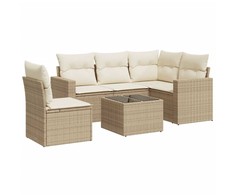 Sofa Sofos komplektas su pagalvėlėmis, 6 dalių, smėlio, poliratanas