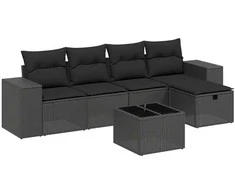 Sofa Sofos komplektas su pagalvėlėmis, 6 dalių, juodas, poliratanas