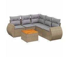 Sofa Sofos komplektas su pagalvėlėmis, 6 dalių, smėlio, poliratanas