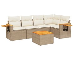 Sofa Sofos komplektas su pagalvėlėmis, 6 dalių, smėlio, poliratanas