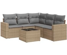 Sofa Sofos komplektas su pagalvėlėmis, 6 dalių, smėlio, poliratanas