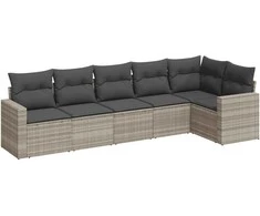 Sofa Sofos komplektas su pagalvėlėmis, 6 dalių, pilkas, poliratanas