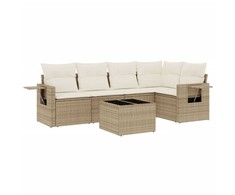 Sofa Sofos komplektas su pagalvėlėmis, 6 dalių, smėlio, poliratanas