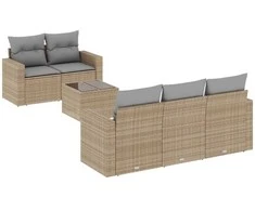Sofa Sofos komplektas su pagalvėlėmis, 6 dalių, smėlio, poliratanas