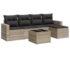 Sofa Sofos komplektas su pagalvėlėmis, 6 dalių, pilkas, poliratanas