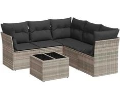Sofa Sofos komplektas su pagalvėlėmis, 6 dalių, pilkas, poliratanas