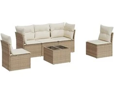Sofa Sofos komplektas su pagalvėlėmis, 6 dalių, smėlio, poliratanas