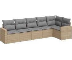 Sofa Sofos komplektas su pagalvėlėmis, 6 dalių, smėlio, poliratanas